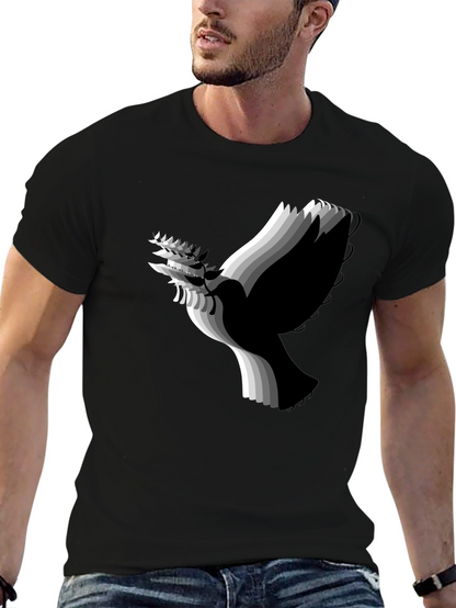 Stylish Black T-Shirt with Abstract Dove Graphic