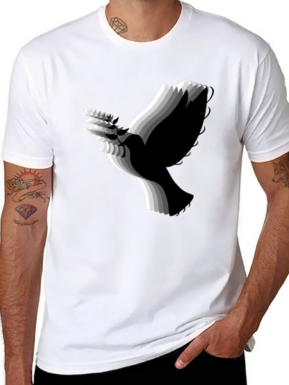 Stylish Black T-Shirt with Abstract Dove Graphic