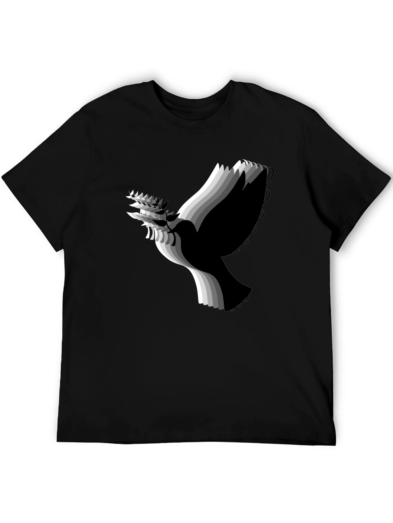 Stylish Black T-Shirt with Abstract Dove Graphic