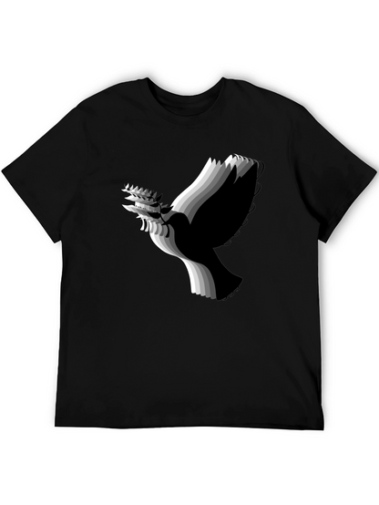 Stylish Black T-Shirt with Abstract Dove Graphic