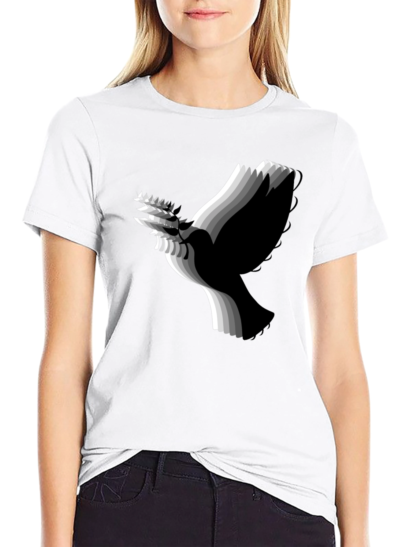 Stylish Black T-Shirt with Abstract Dove Graphic