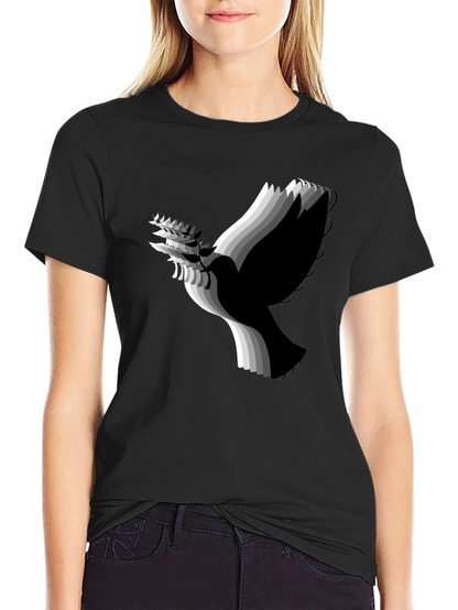 Stylish Black T-Shirt with Abstract Dove Graphic