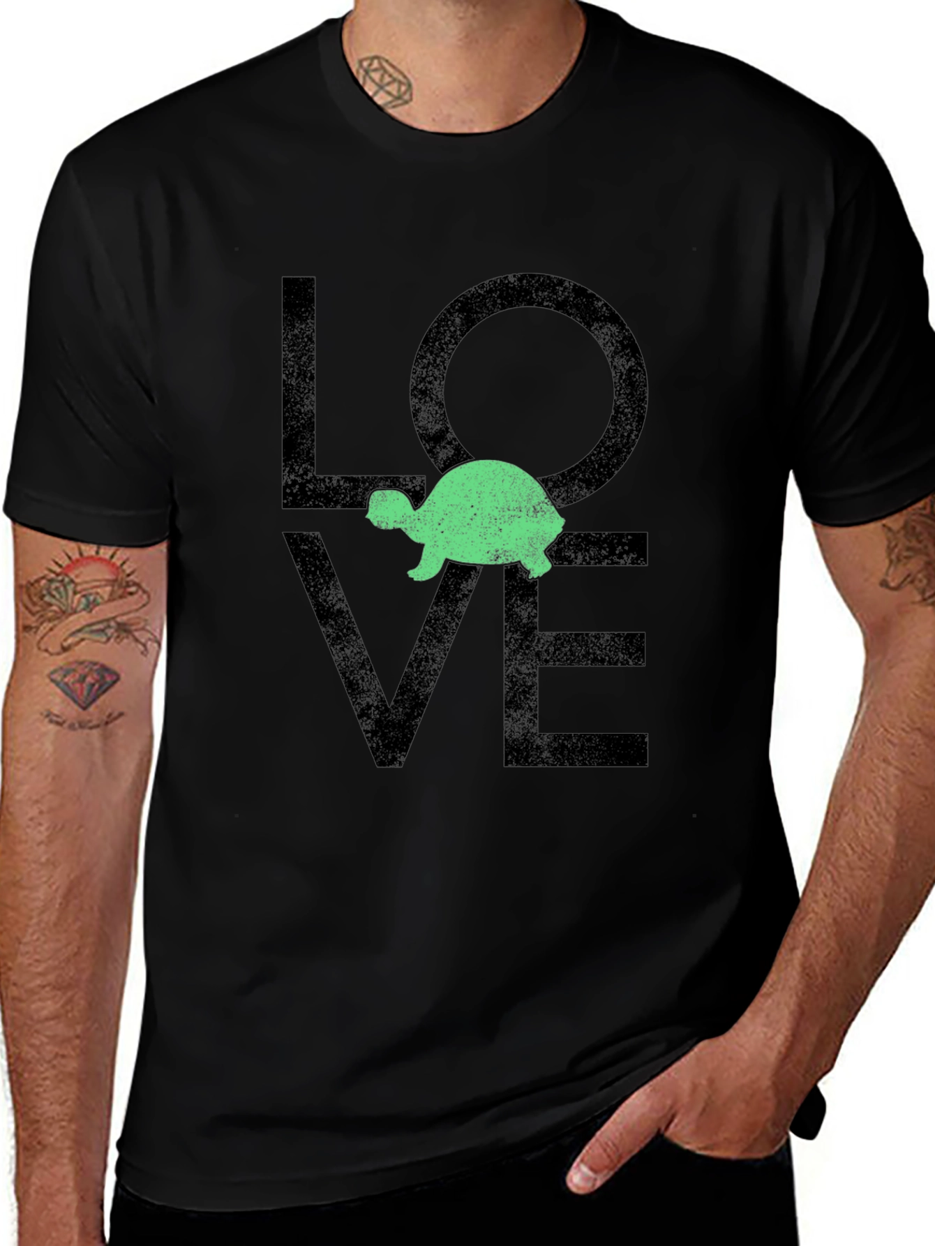 Turtle Love Graphic Tee - Black Cotton Blend