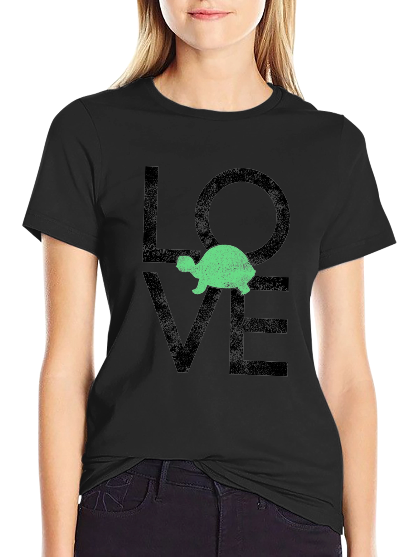 Turtle Love Graphic Tee - Black Cotton Blend
