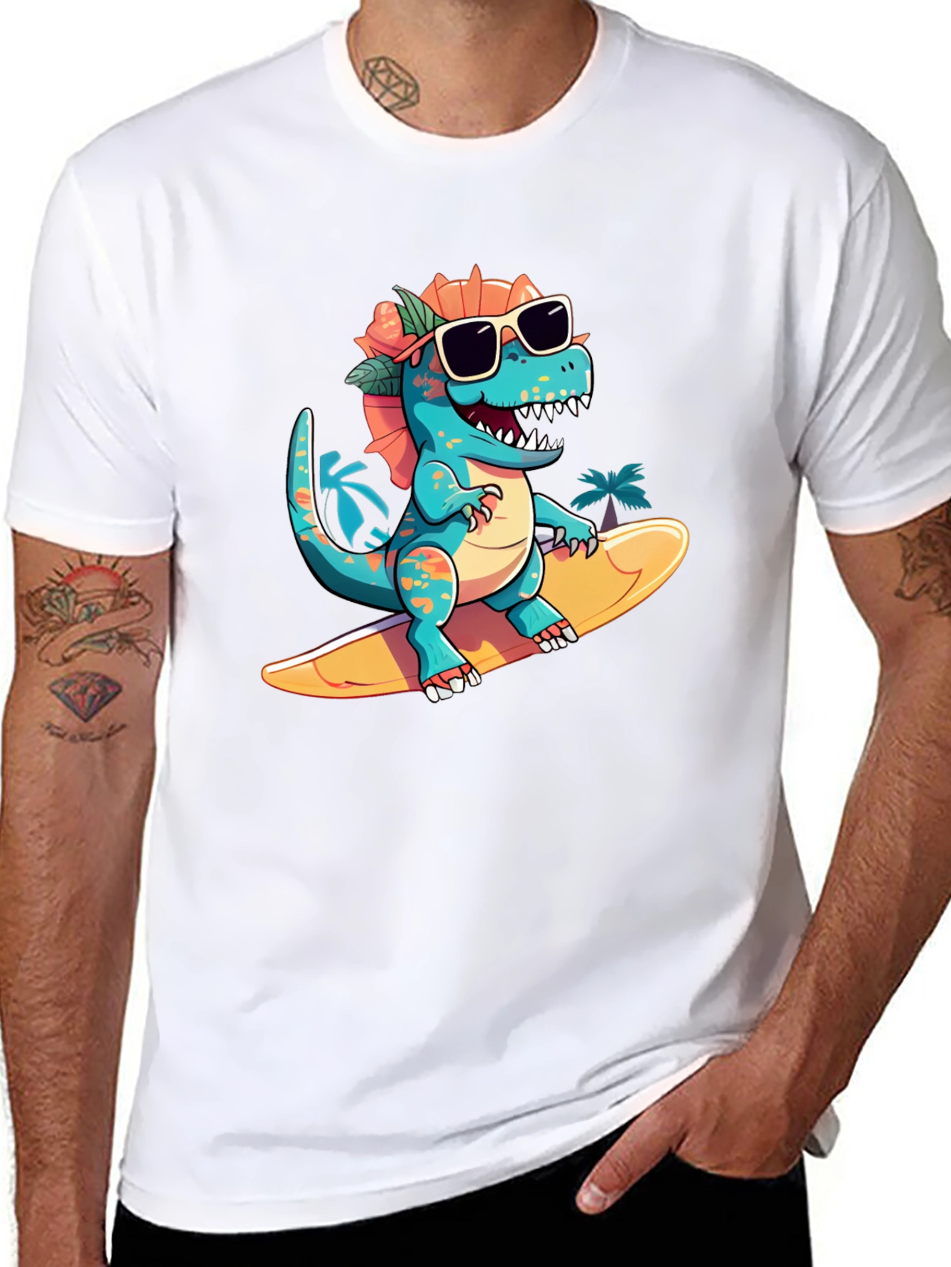 Surfing Dino Tee - Cool Summer Style
