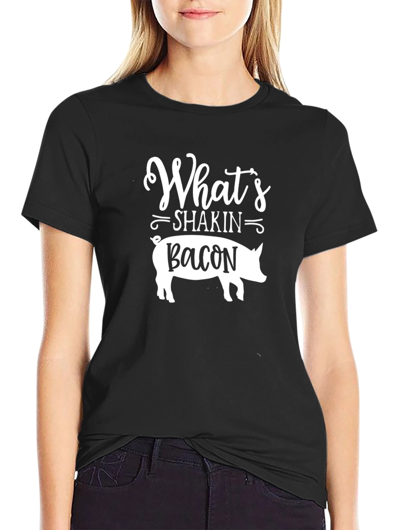 Whats Shakin Bacon Mens Black T-Shirt