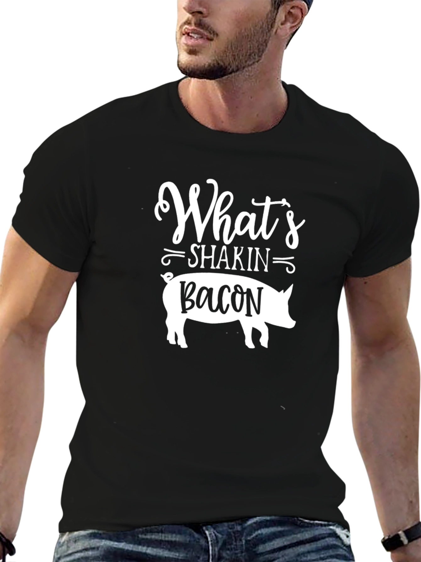 Whats Shakin Bacon Mens Black T-Shirt