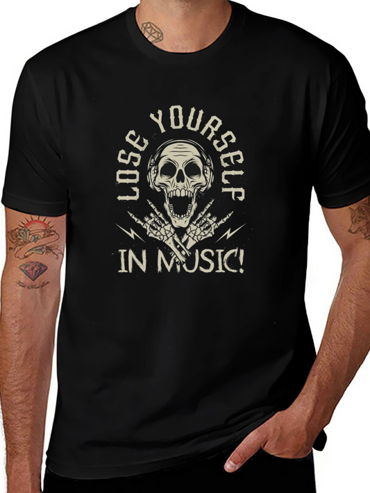 Lose Yourself in Music Skull Graphic Tee