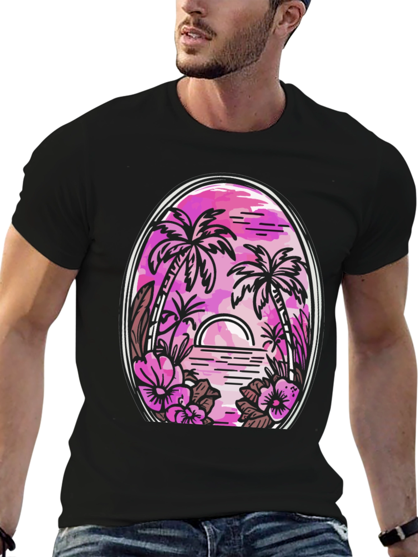 Tropical Palm Sunset Graphic Tee