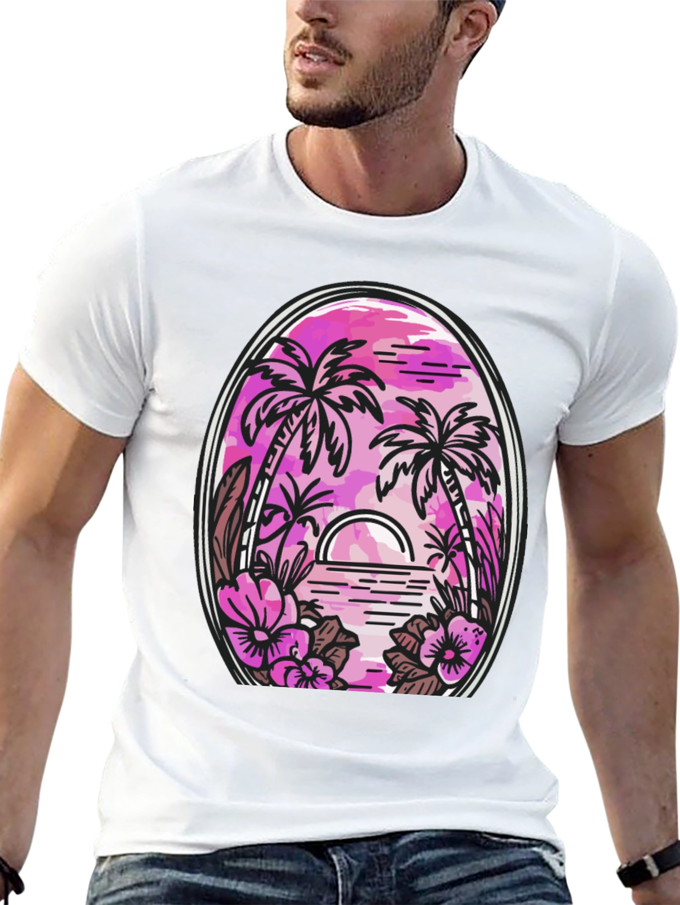 Tropical Palm Sunset Graphic Tee
