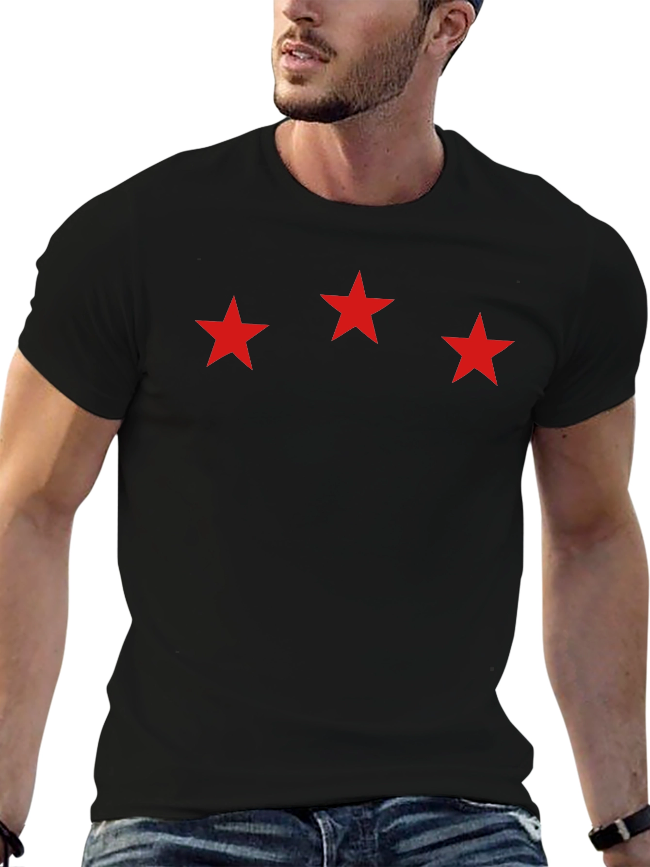 Three Star Graphic Black T-Shirt