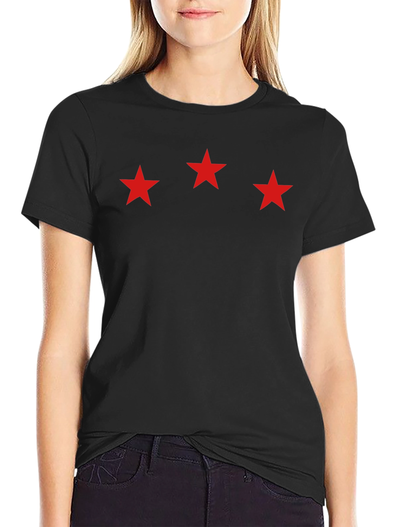 Three Star Graphic Black T-Shirt