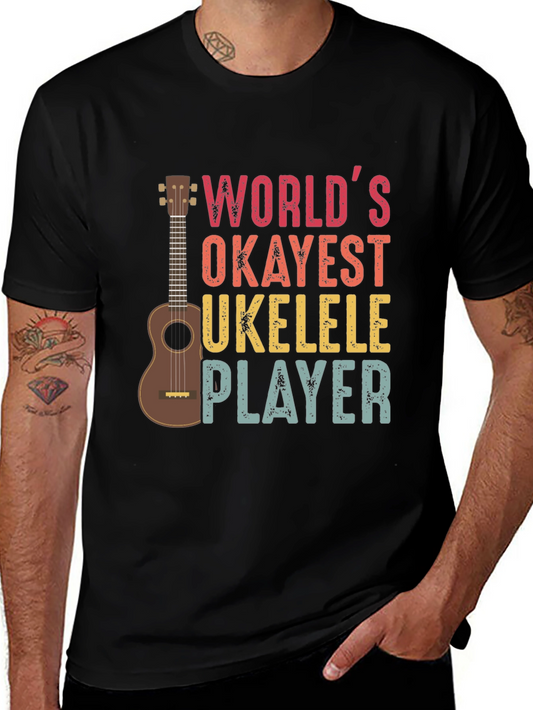 Worlds Okayest Ukulele Player T-Shirt - Black Cotton Tee