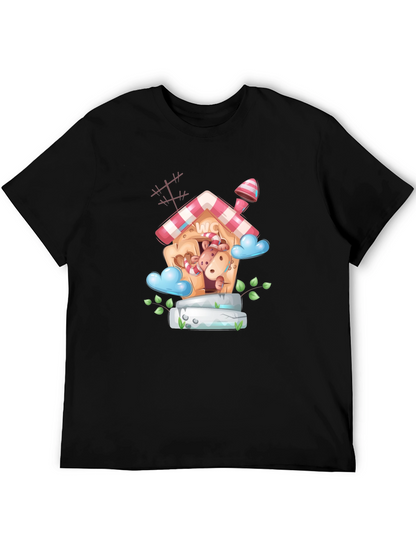 Cartoon Hippo WC House Black T-Shirt