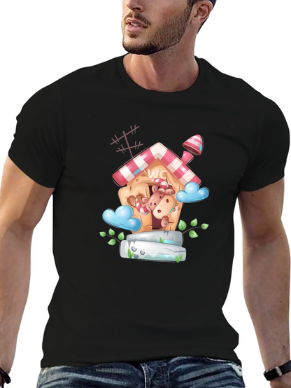 Cartoon Hippo WC House Black T-Shirt