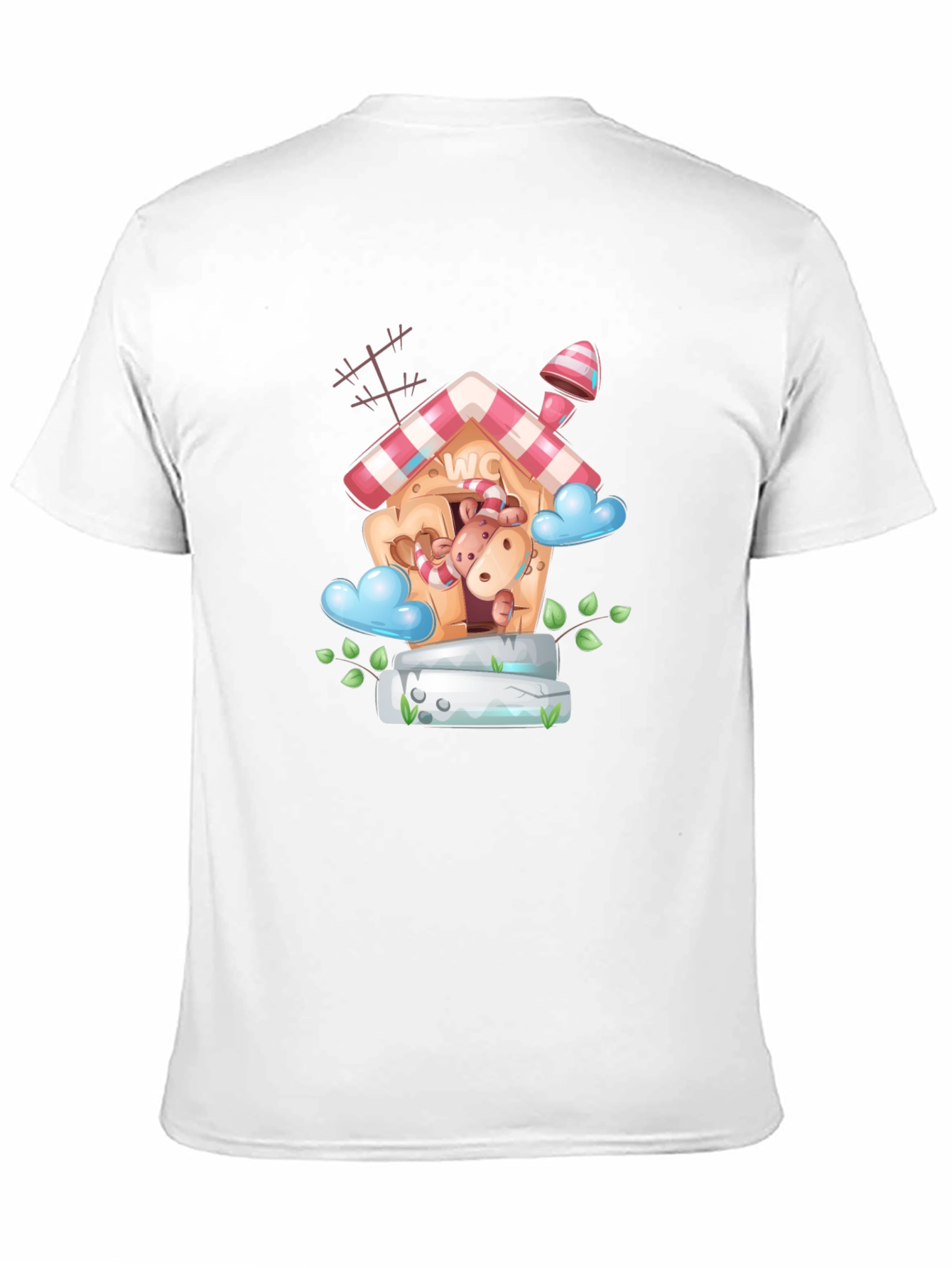 Cartoon Hippo WC House Black T-Shirt