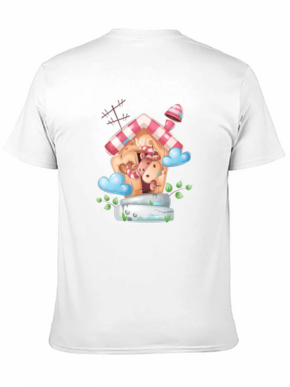 Cartoon Hippo WC House Black T-Shirt