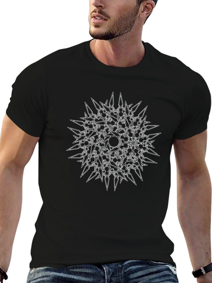 Abstract Spiked Circle Graphic Black T-Shirt