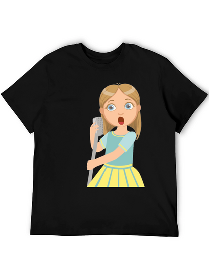 Cartoon Girl Singing Graphic Black T-Shirt