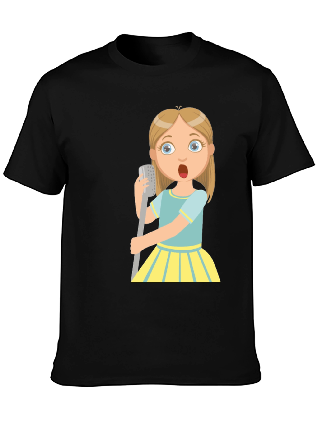 Cartoon Girl Singing Graphic Black T-Shirt