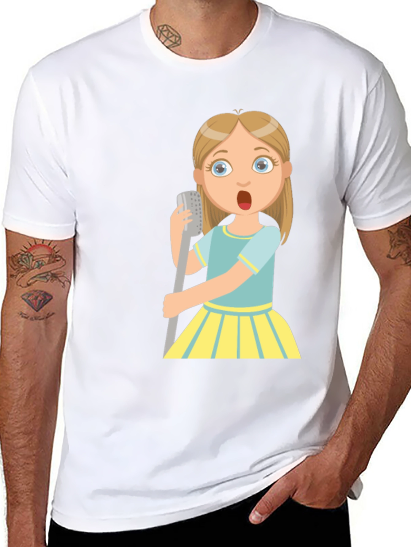 Cartoon Girl Singing Graphic Black T-Shirt