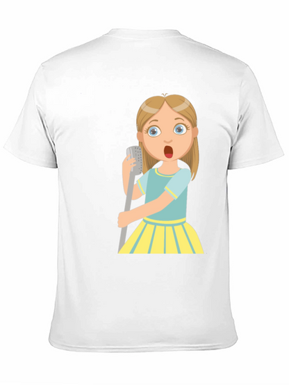 Cartoon Girl Singing Graphic Black T-Shirt