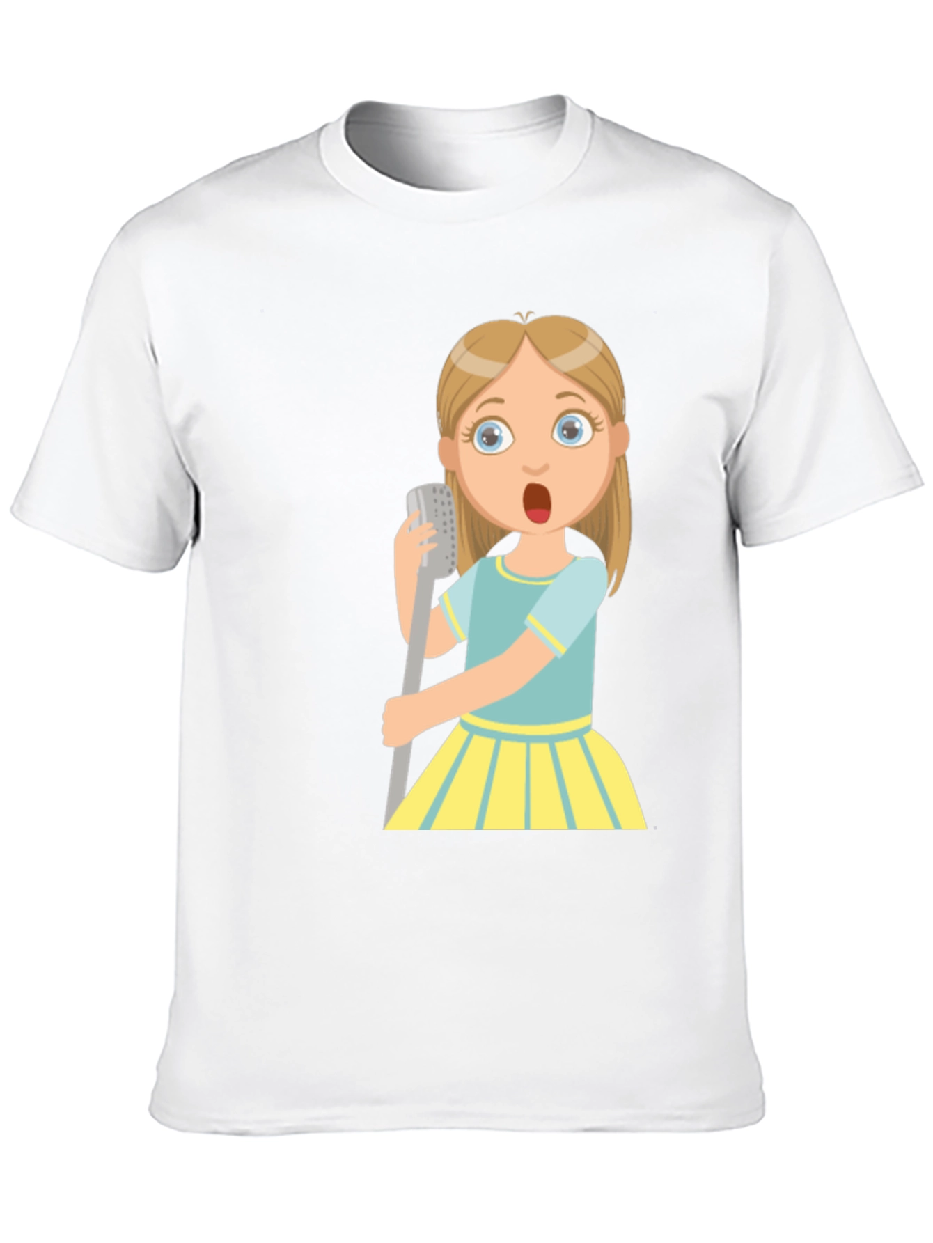 Cartoon Girl Singing Graphic Black T-Shirt