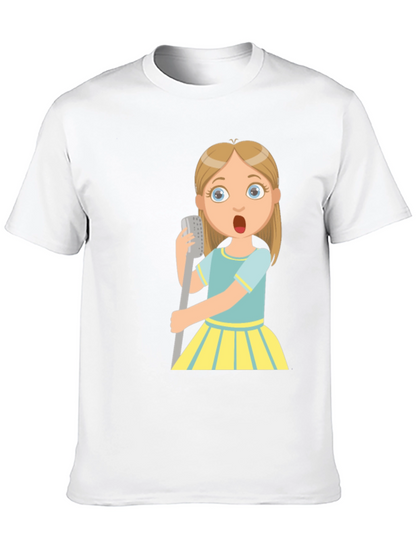 Cartoon Girl Singing Graphic Black T-Shirt