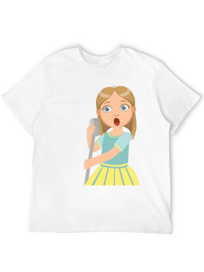 Cartoon Girl Singing Graphic Black T-Shirt