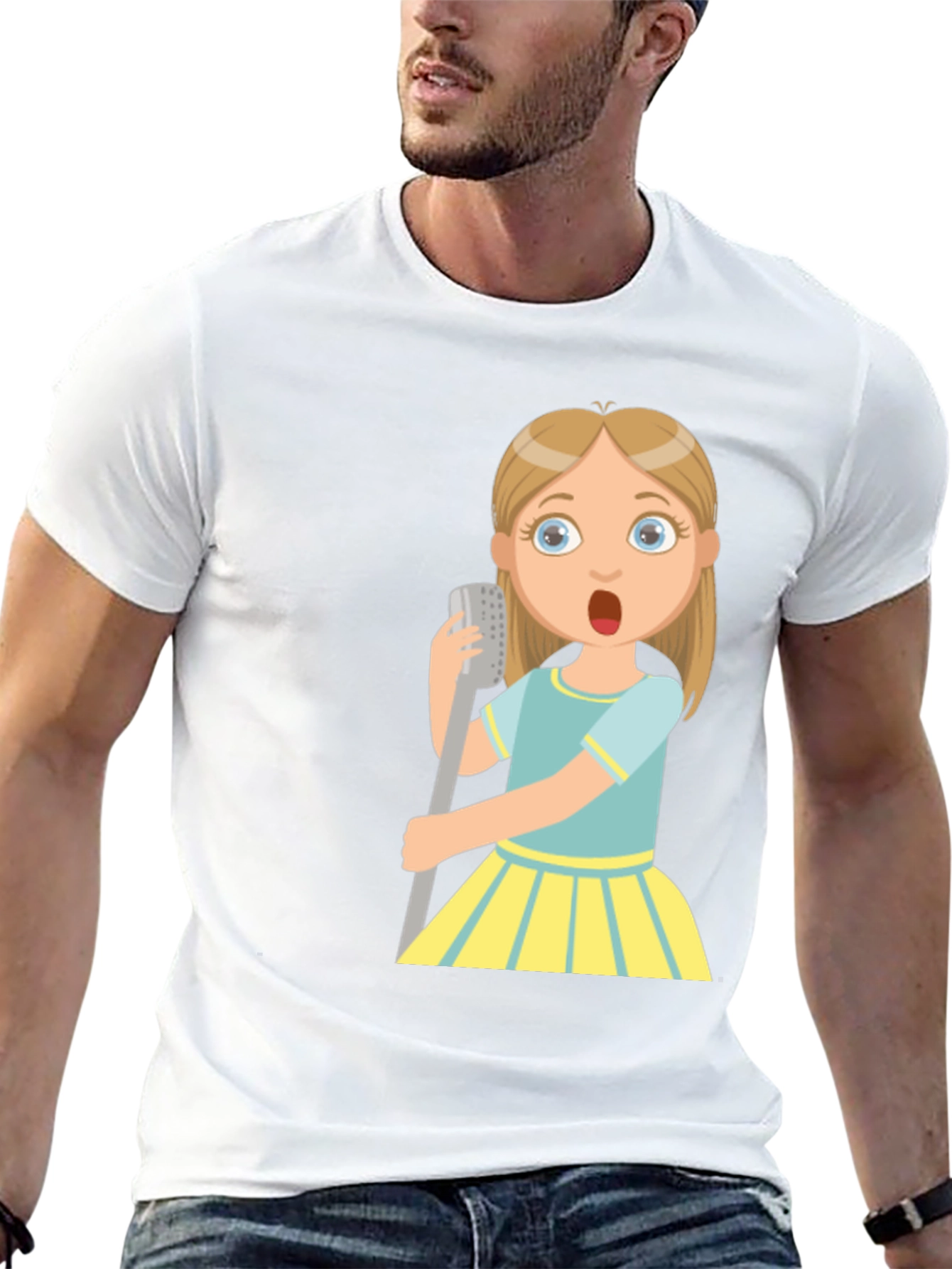 Cartoon Girl Singing Graphic Black T-Shirt