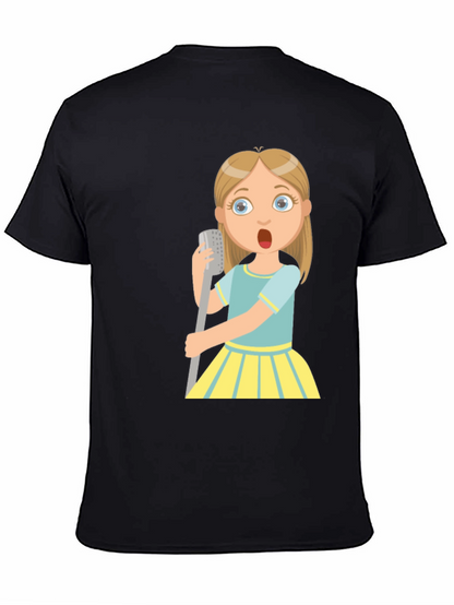 Cartoon Girl Singing Graphic Black T-Shirt