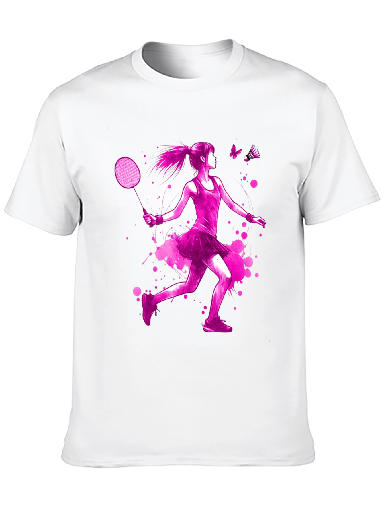 Badminton Girl Pink Print Black T-Shirt