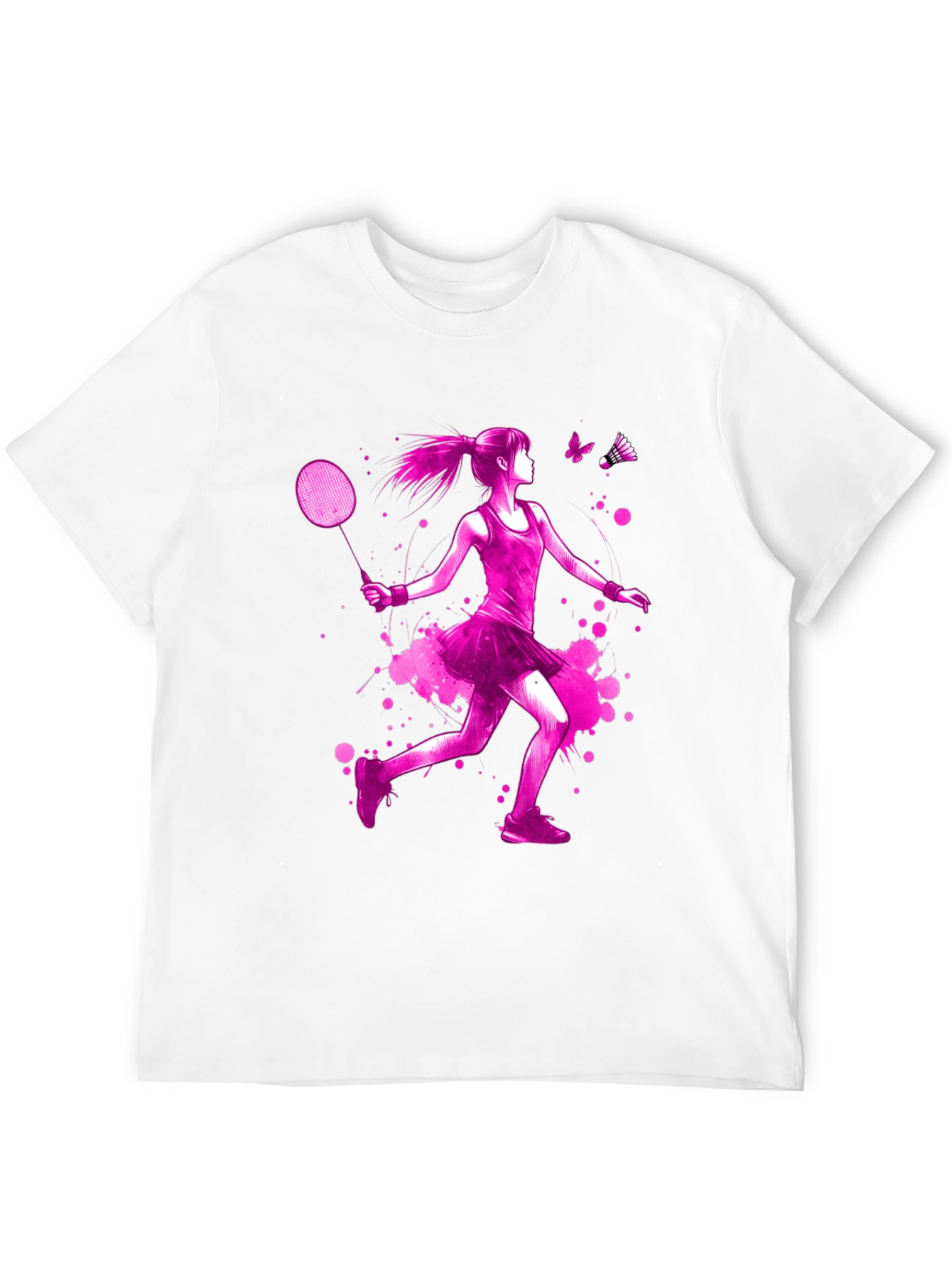 Badminton Girl Pink Print Black T-Shirt