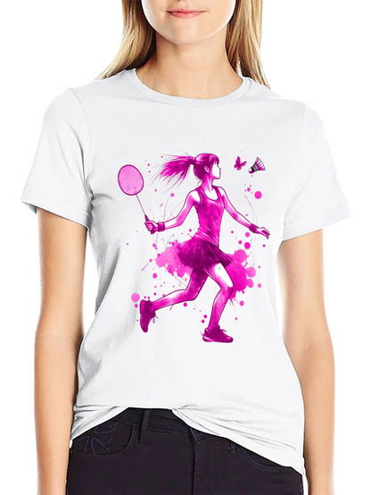 Badminton Girl Pink Print Black T-Shirt