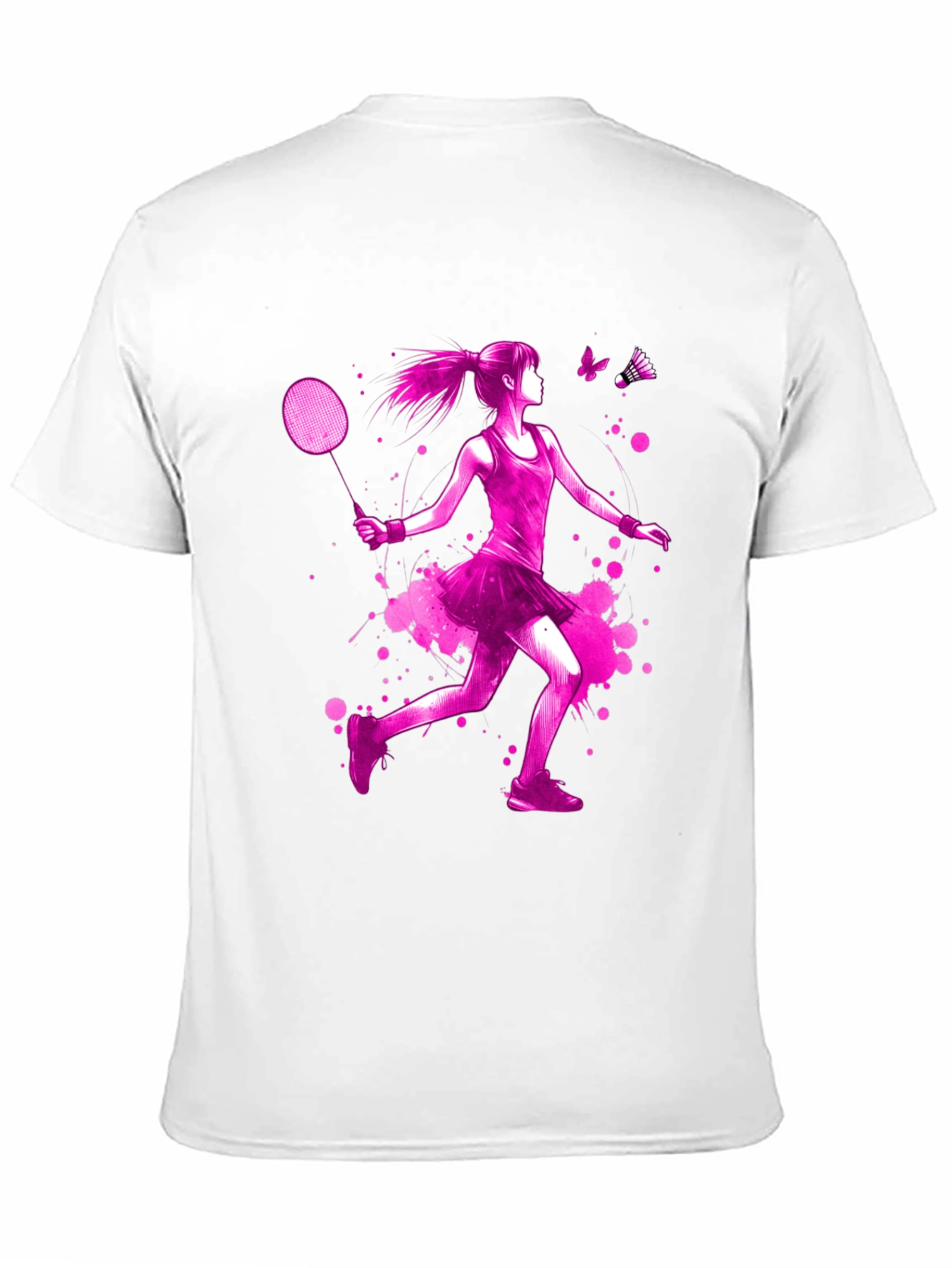 Badminton Girl Pink Print Black T-Shirt