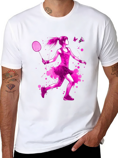 Badminton Girl Pink Print Black T-Shirt
