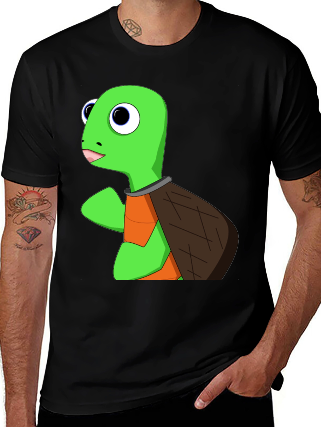Cartoon Turtle Graphic T-Shirt - Black
