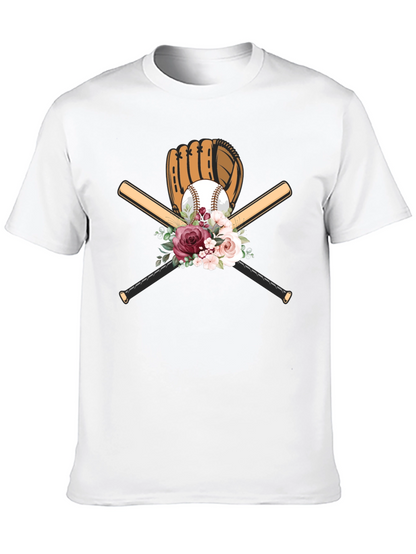 Baseball Floral T-Shirt - Glove & Bats Design