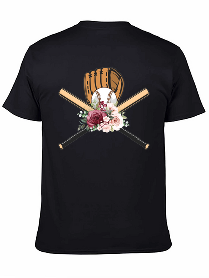 Baseball Floral T-Shirt - Glove & Bats Design