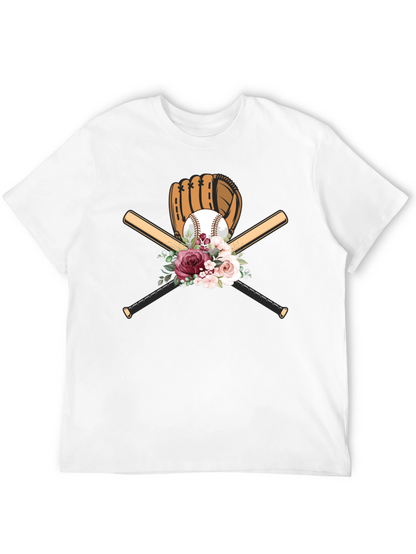 Baseball Floral T-Shirt - Glove & Bats Design