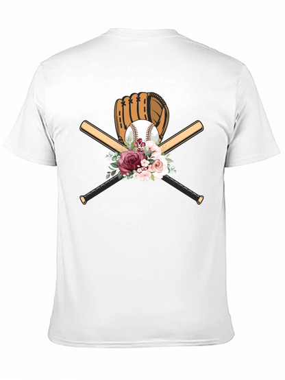 Baseball Floral T-Shirt - Glove & Bats Design