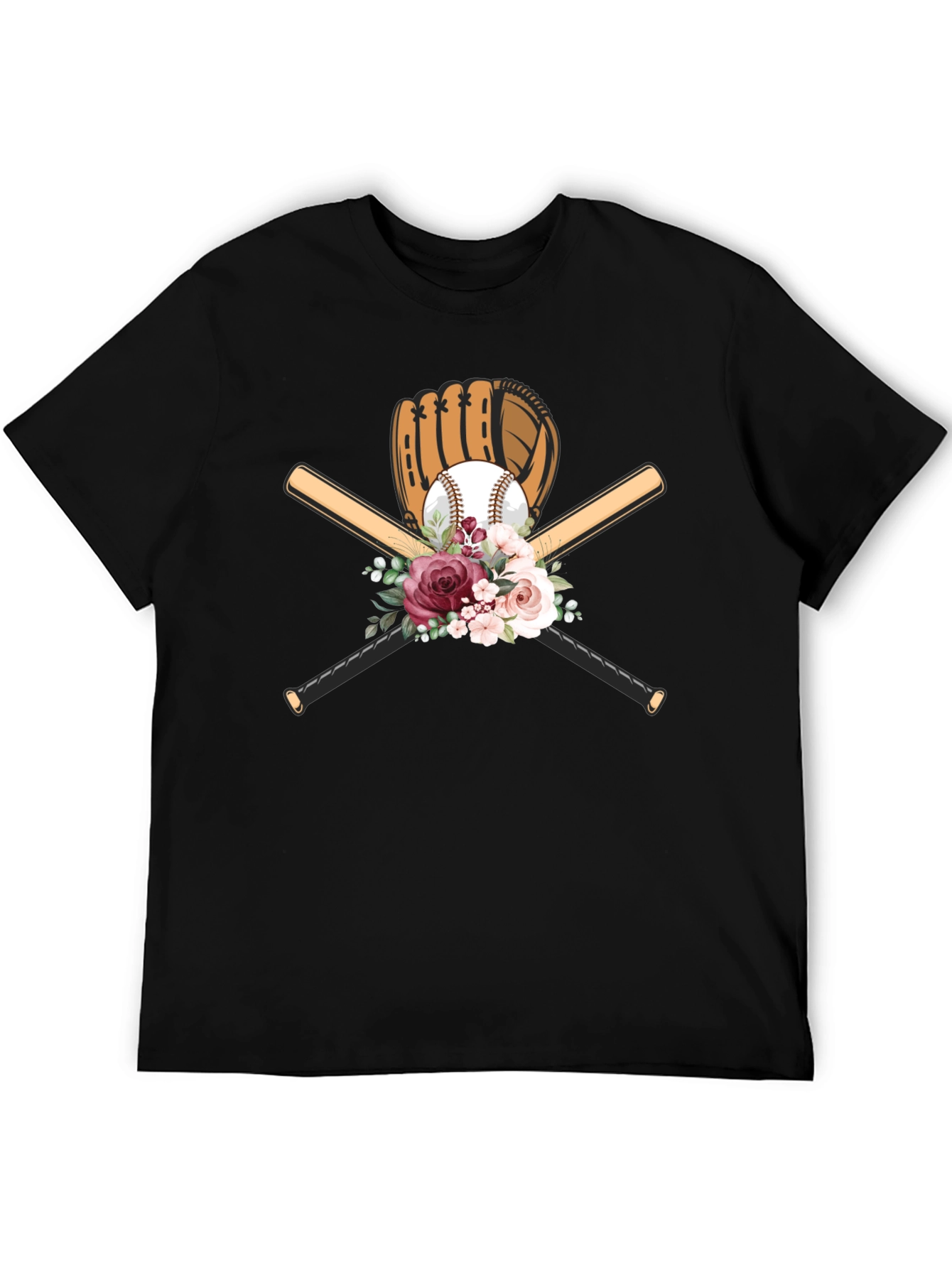 Baseball Floral T-Shirt - Glove & Bats Design