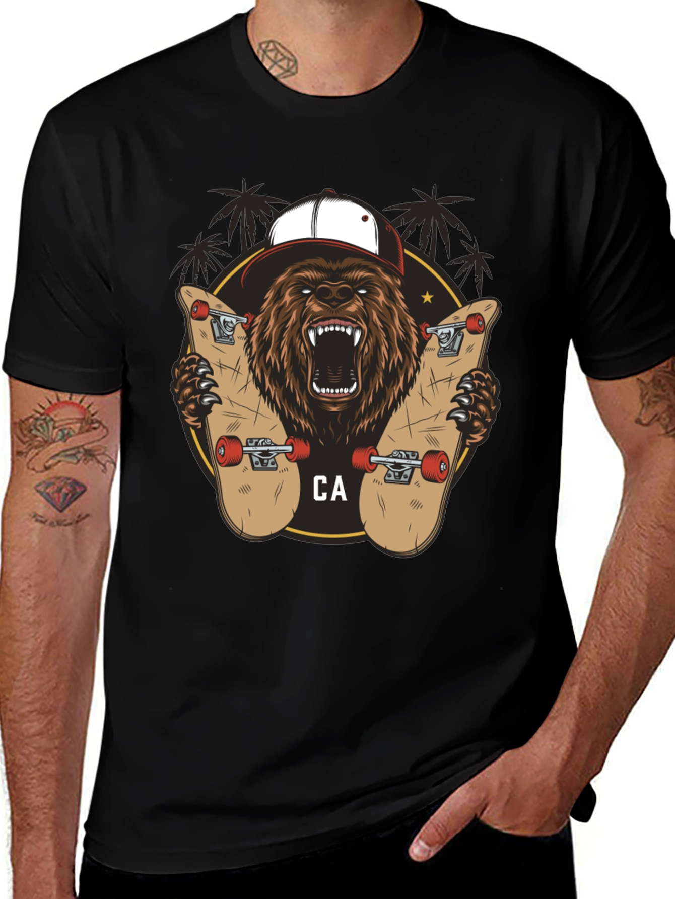 Bear Skateboarding Graphic Tee