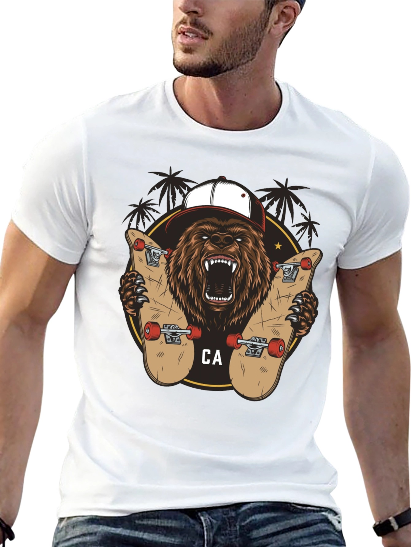 Bear Skateboarding Graphic Tee