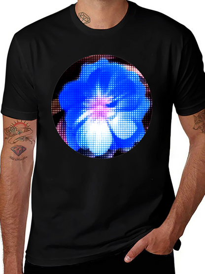 Blue Flower Graphic Black T-Shirt
