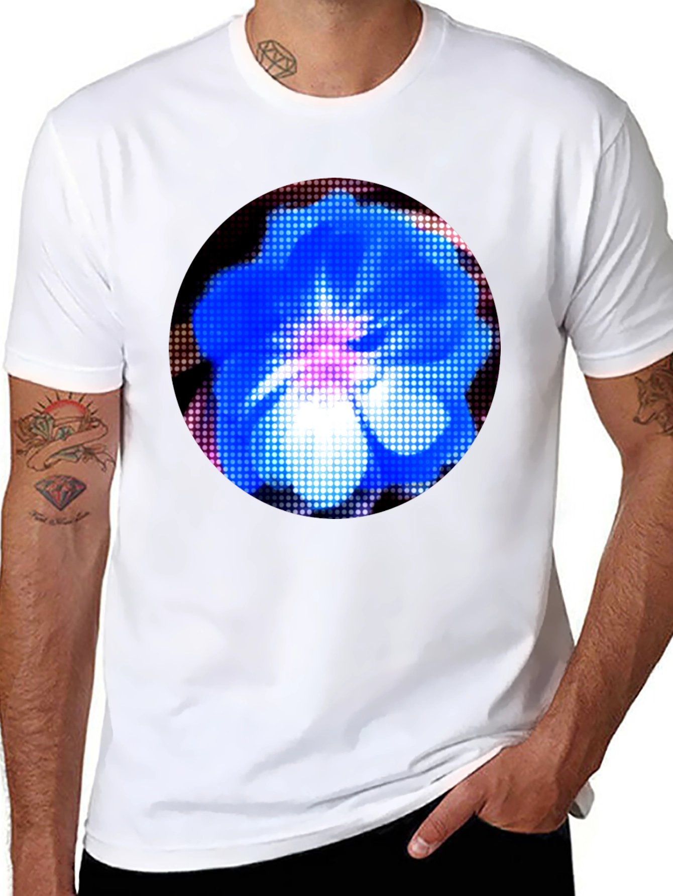 Blue Flower Graphic Black T-Shirt