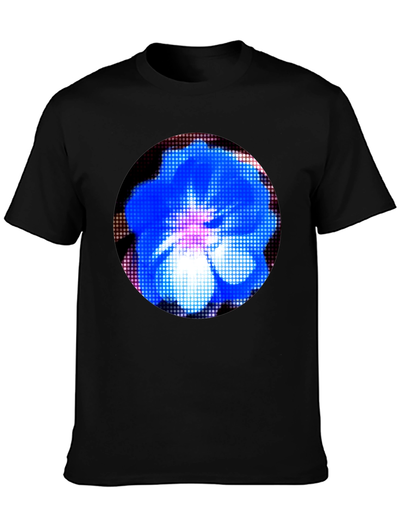 Blue Flower Graphic Black T-Shirt