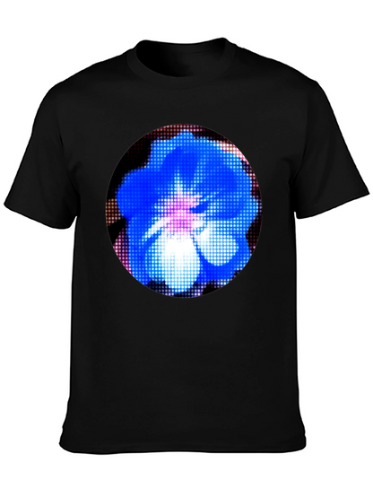 Blue Flower Graphic Black T-Shirt