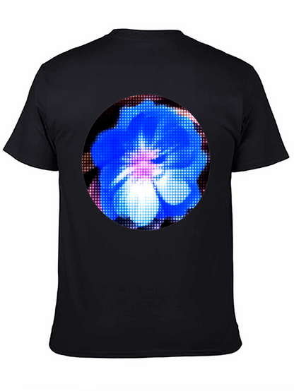 Blue Flower Graphic Black T-Shirt