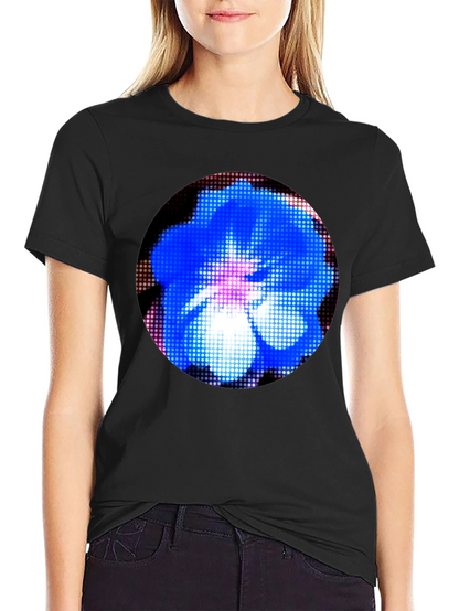 Blue Flower Graphic Black T-Shirt